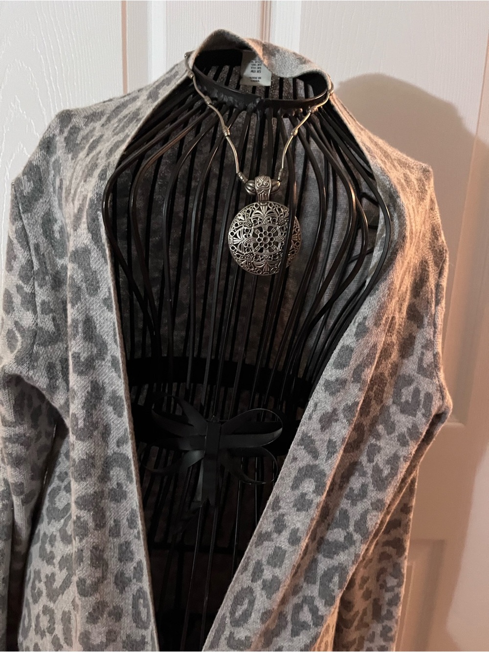 Gray Leopard Print Open Cardigan